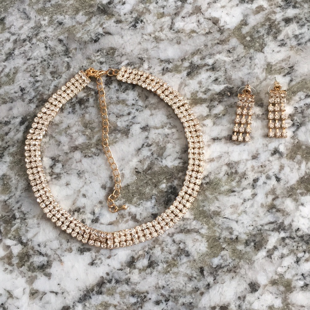 👑Gold CZ Necklace & Earrings - Picture 3 of 4